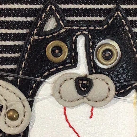 NWT CHALA Fat Cat Mini Crossbody Bag w/2 Straps, Vegan Leather, Stripes, Black - Picture 4 of 15